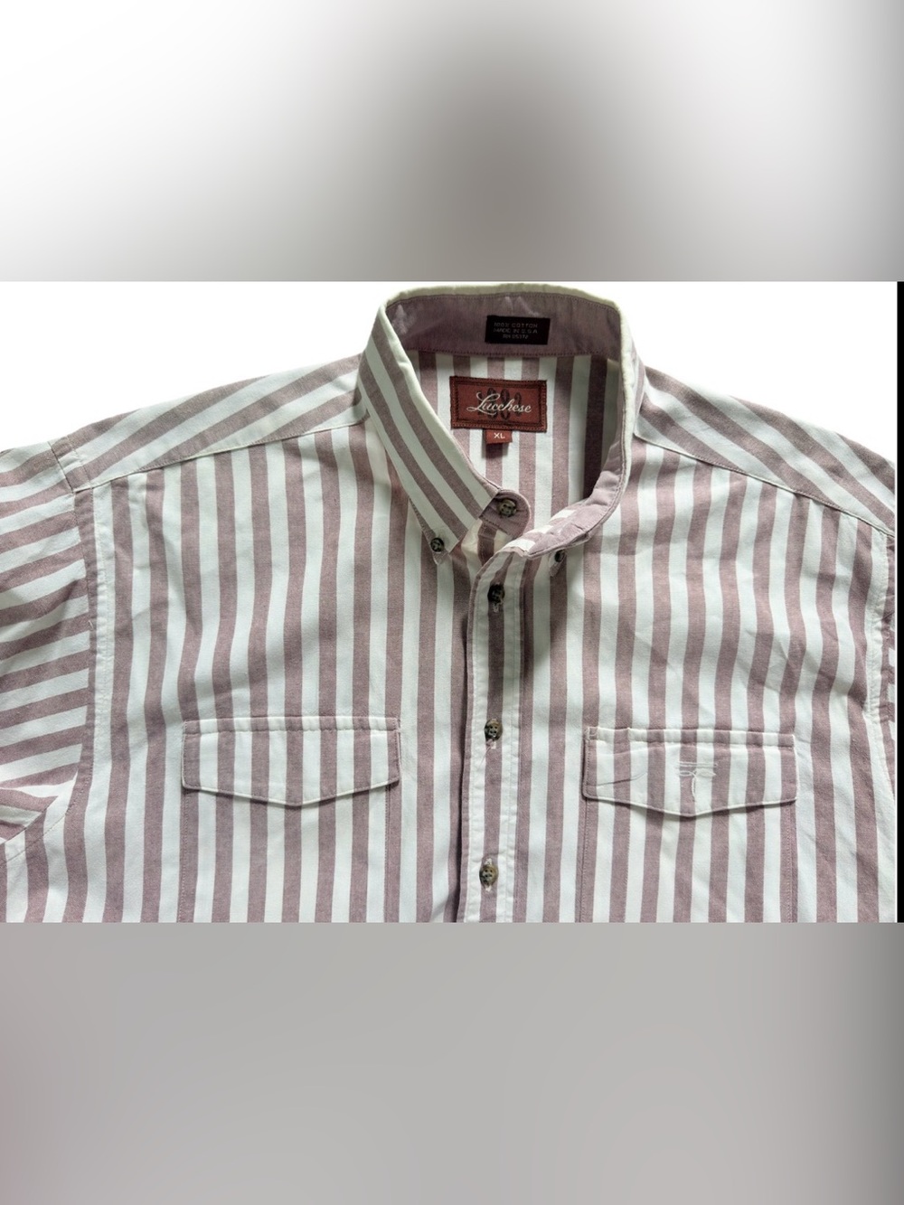 Lucchese Men's Striped Button-Down Shirt in Mauve and White Size XL